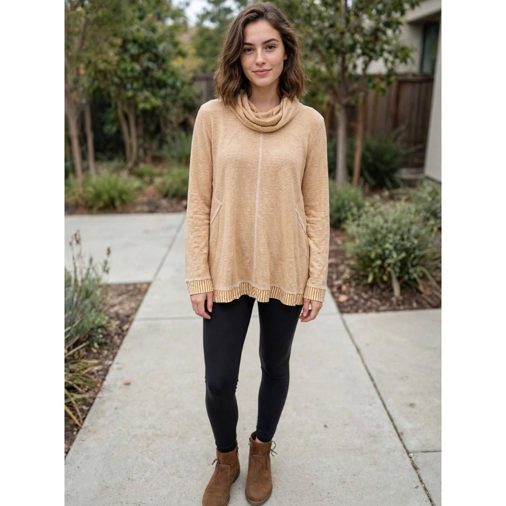 Anthropologie maeve womens Tai striped cowl neck sweater size L Oversized
